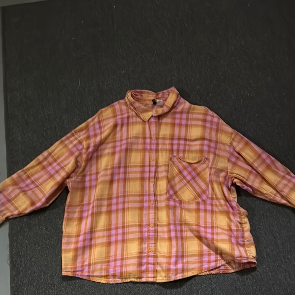 H&M Orange and Pink Button Down Shirt